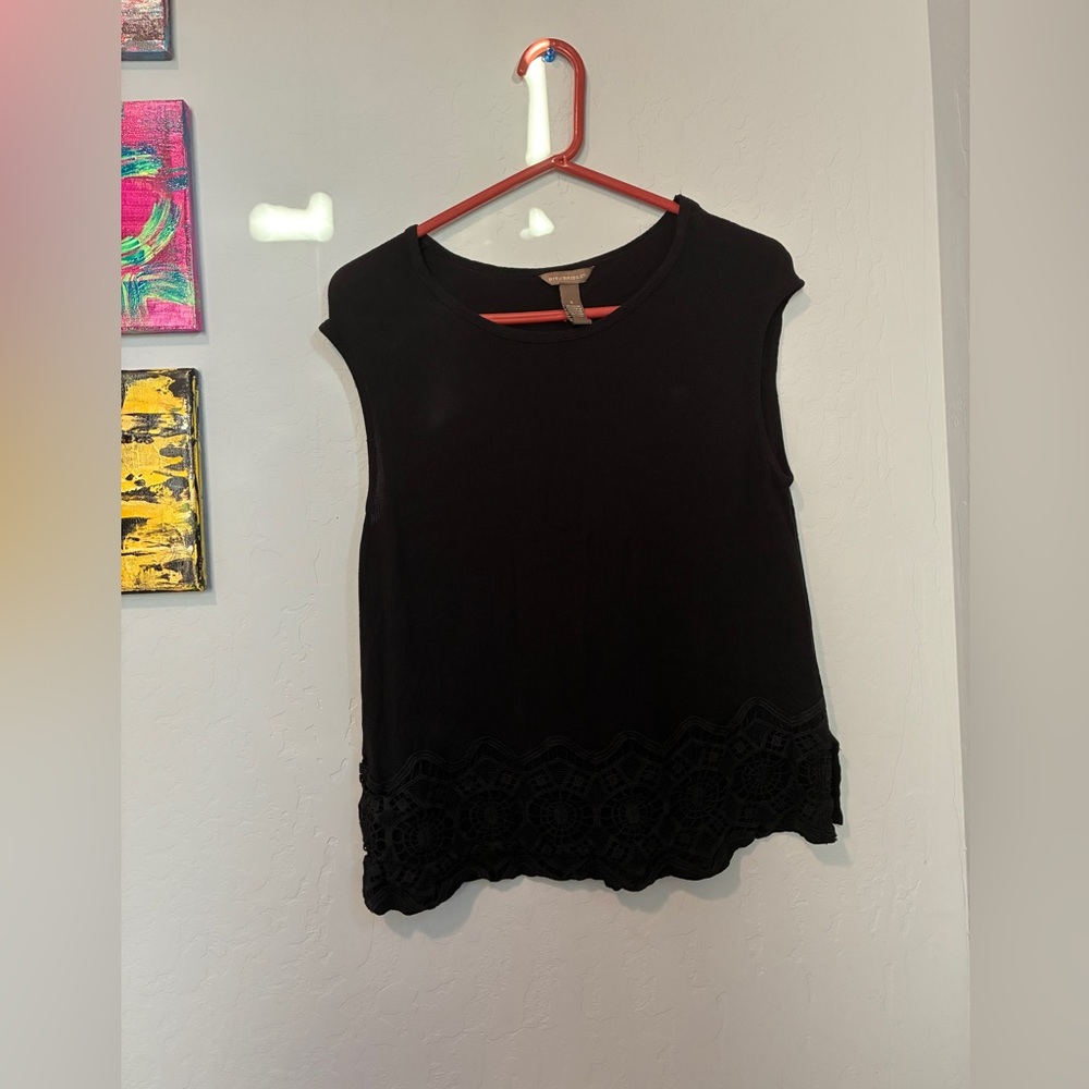 Bit & Bridle Black Tank Top with Lace Hem